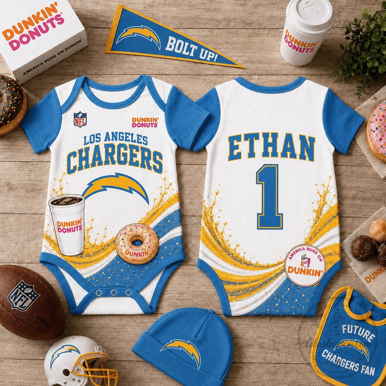 Los Angeles Chargers Dunkin' Donuts Baby Bodysuit NFL Football Fan Apparel