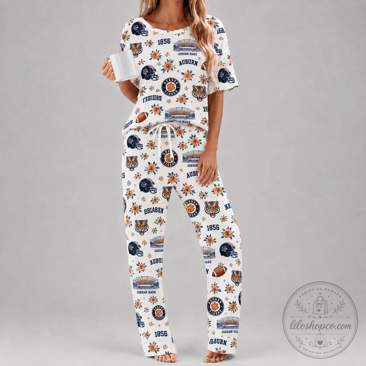 Auburn Tigers Women's Floral Print Two-Piece Pajama Set