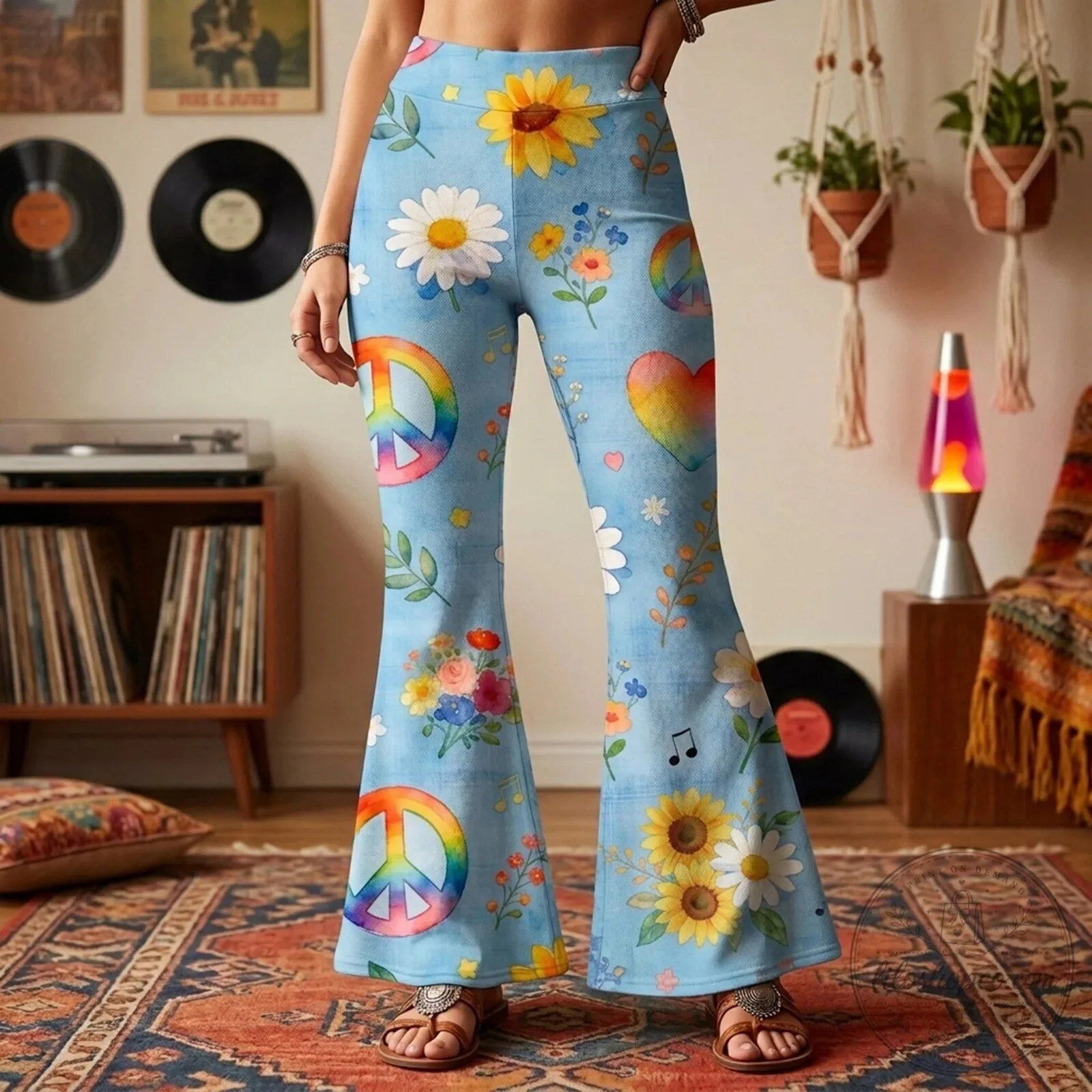 Hippie Peace Sign Flower Power Bell Bottom Flare Leggings 8 Hippie Peace Sign Flower Power Bell Bottom Flare Leggings