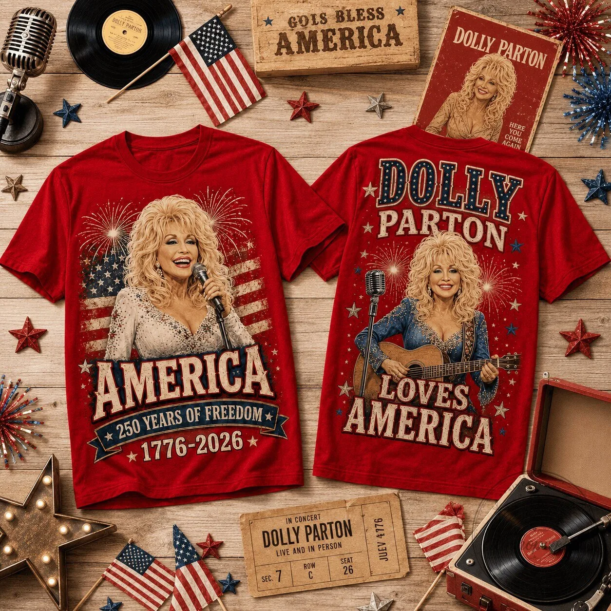 Dolly Parton Shirt America 250 Years of Freedom 1776-2026 Patriotic T-Shirt