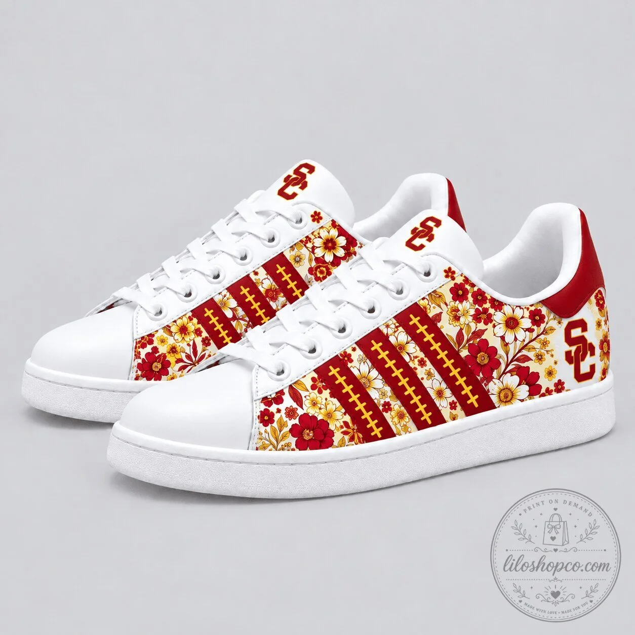 USC Trojans Floral Pattern White Athletic Shoes