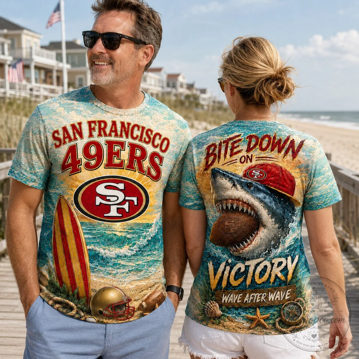 San Francisco 49ers Fan Shirt, Tropical Ocean Shark Football Team T-Shirt