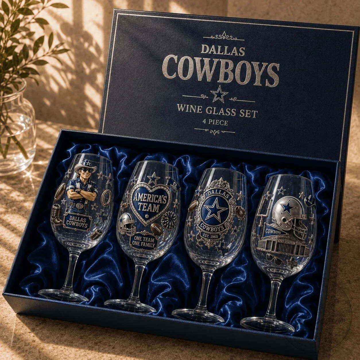Dallas Cowboys NFL Football Team America's Team Wine Glass Set