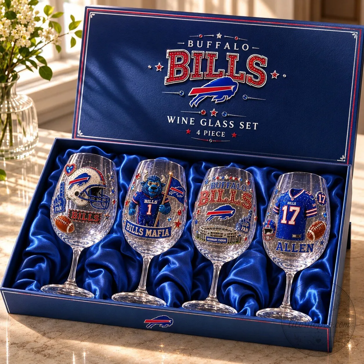 Buffalo Bills NFL Football Team Logo Wine Glass Set