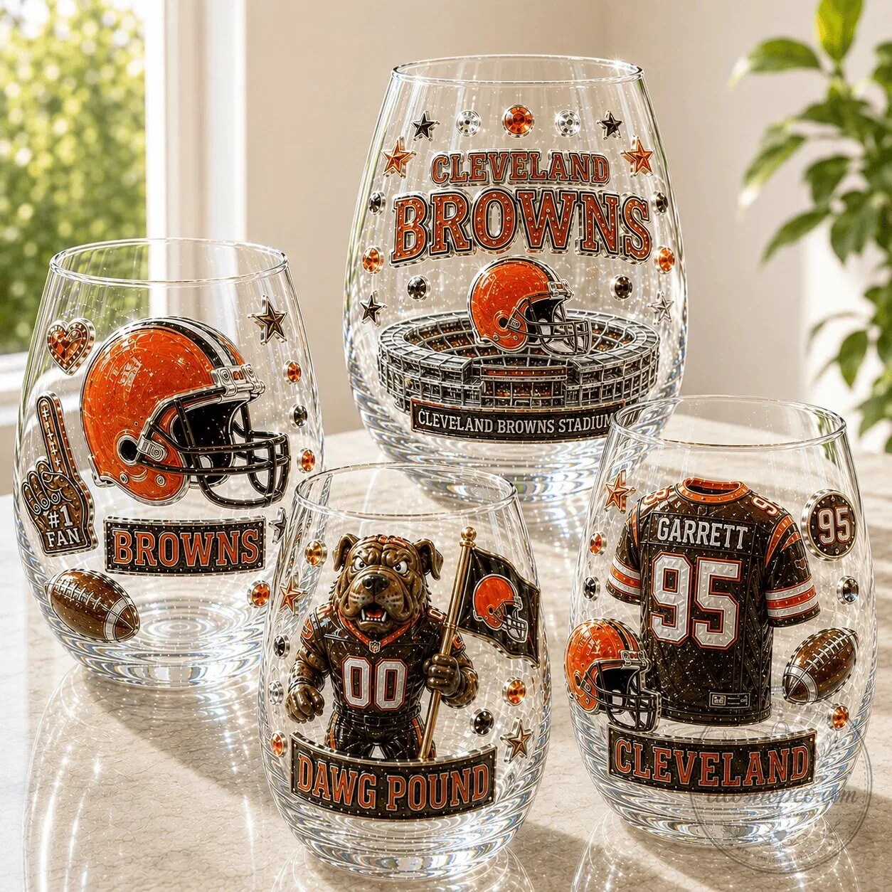 Cleveland Browns Themed Stemless Wine Glasses - Set of 2