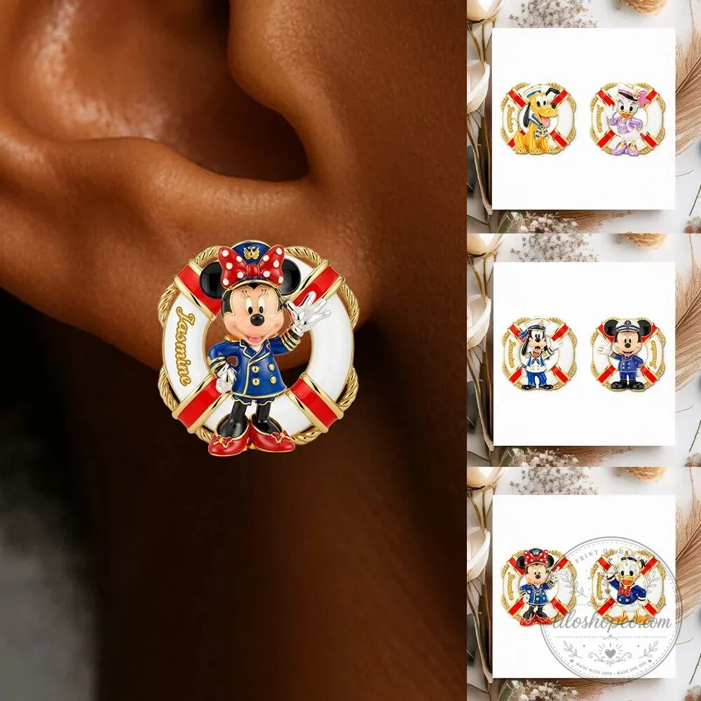 Minnie Mouse Sailor Lifebuoy Stud Earrings, Disney Cruise Vacation Jewelry