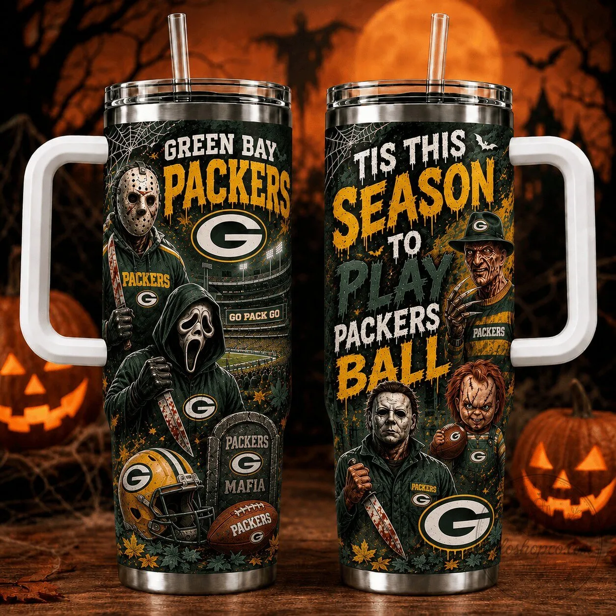 Green Bay Packers Halloween Horror Movie Characters Football Tumbler