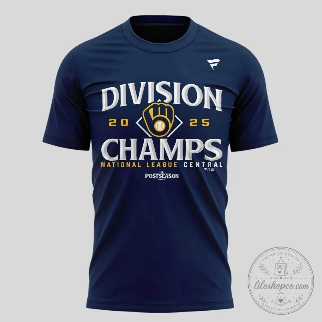 Milwaukee Brewers 2025 National League Central Division Champions Navy T-Shirt 8 Milwaukee Brewers 2025 National League Central Division Champions Navy T-Shirt