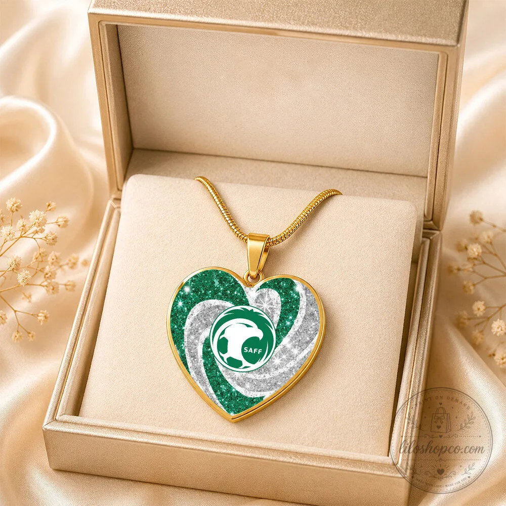 Saudi Arabian Football Federation Heart Pendant Necklace for Soccer Fans