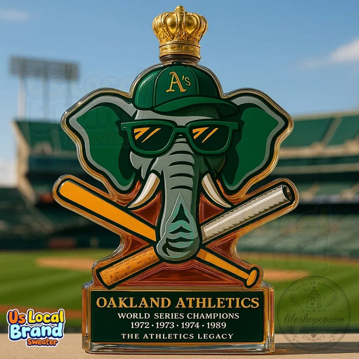 Oakland Athletics World Series Champions Baseball Elephant Whiskey Bottle