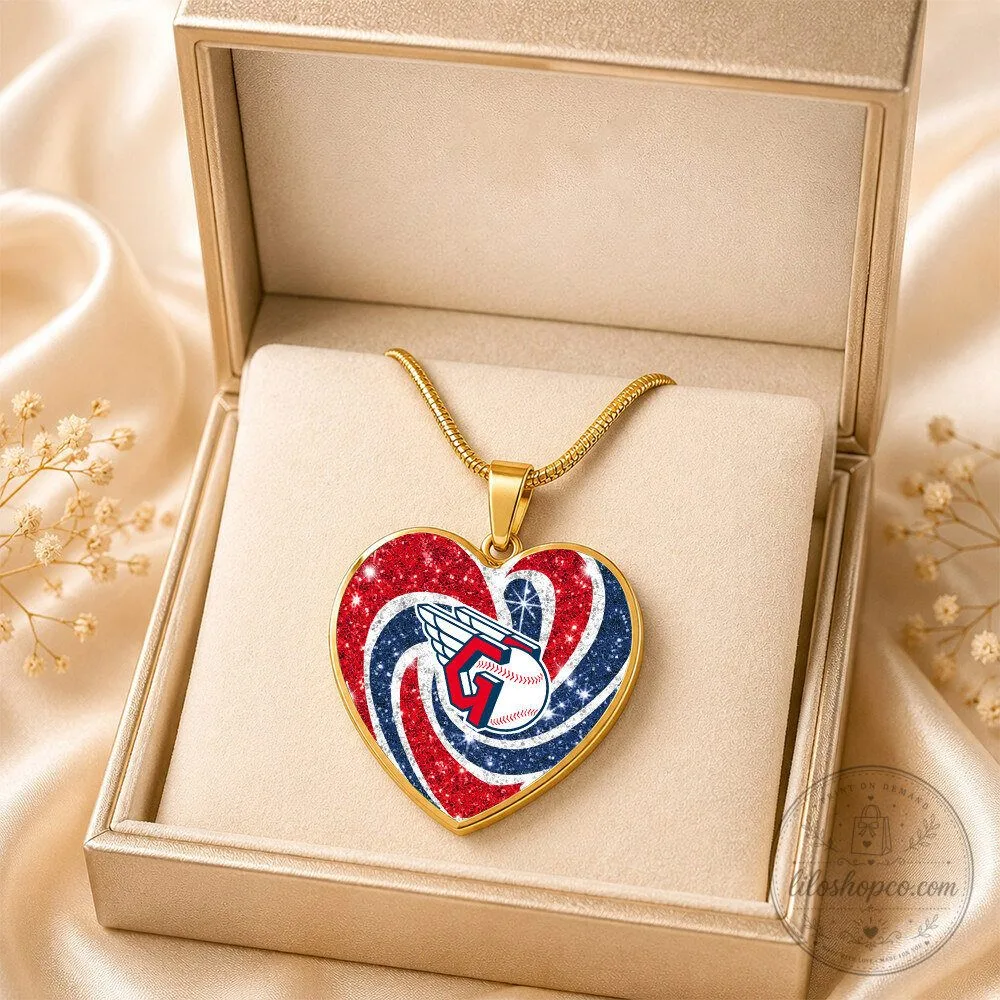 Cleveland Guardians Baseball Team Heart Pendant Necklace for Women