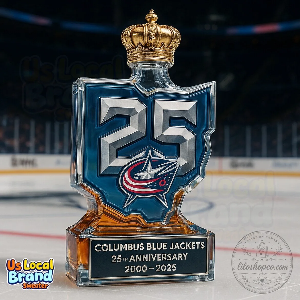 Columbus Blue Jackets 25th Anniversary Whiskey Decanter with Crown Stopper