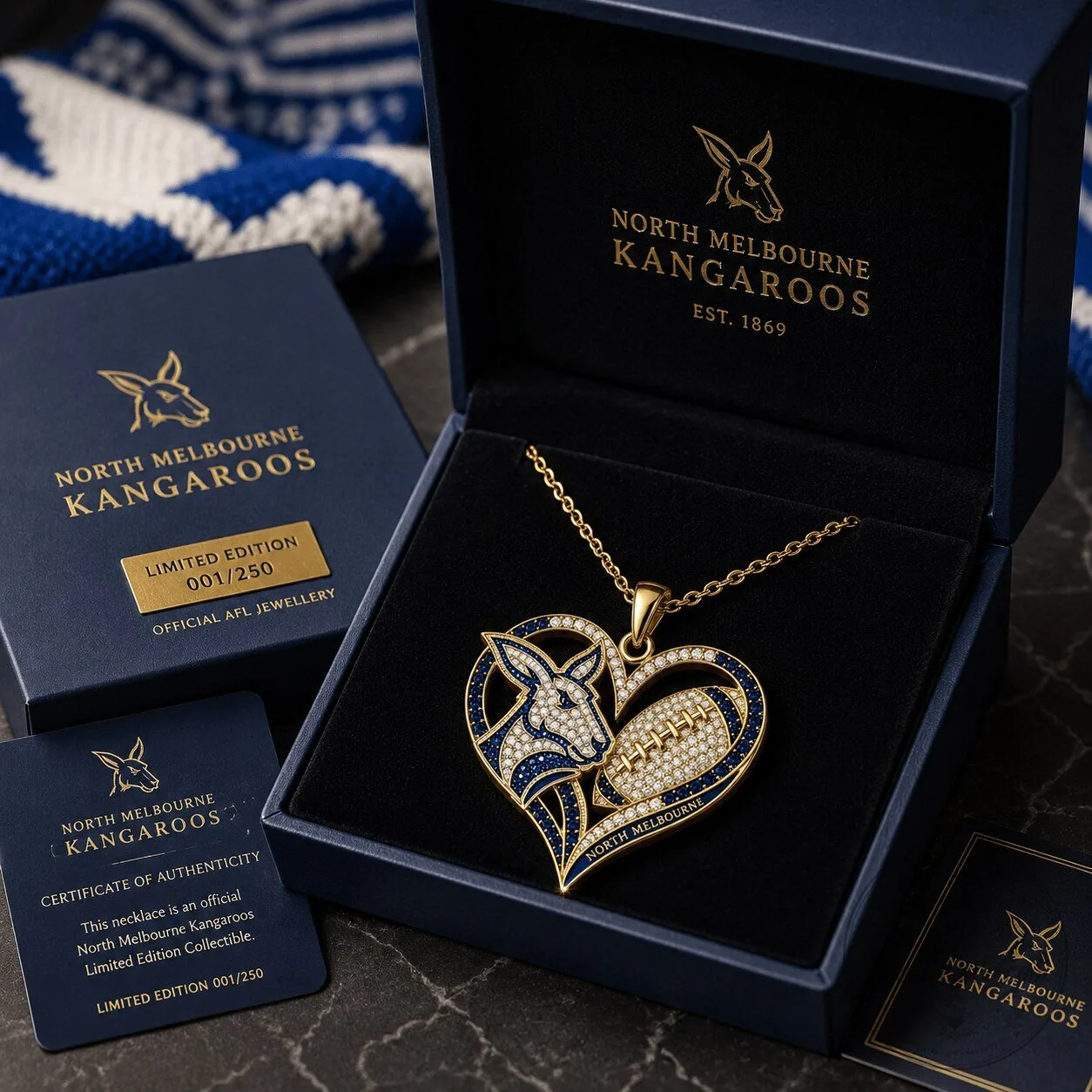 North Melbourne Kangaroos Gold Heart Pendant Necklace Limited Edition