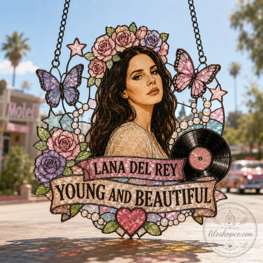 Lana Del Rey Young and Beautiful Stained Glass Effect Suncatcher Window Hanging Lana Del Rey Young and Beautiful Stained Glass Effect Suncatcher Window Hanging