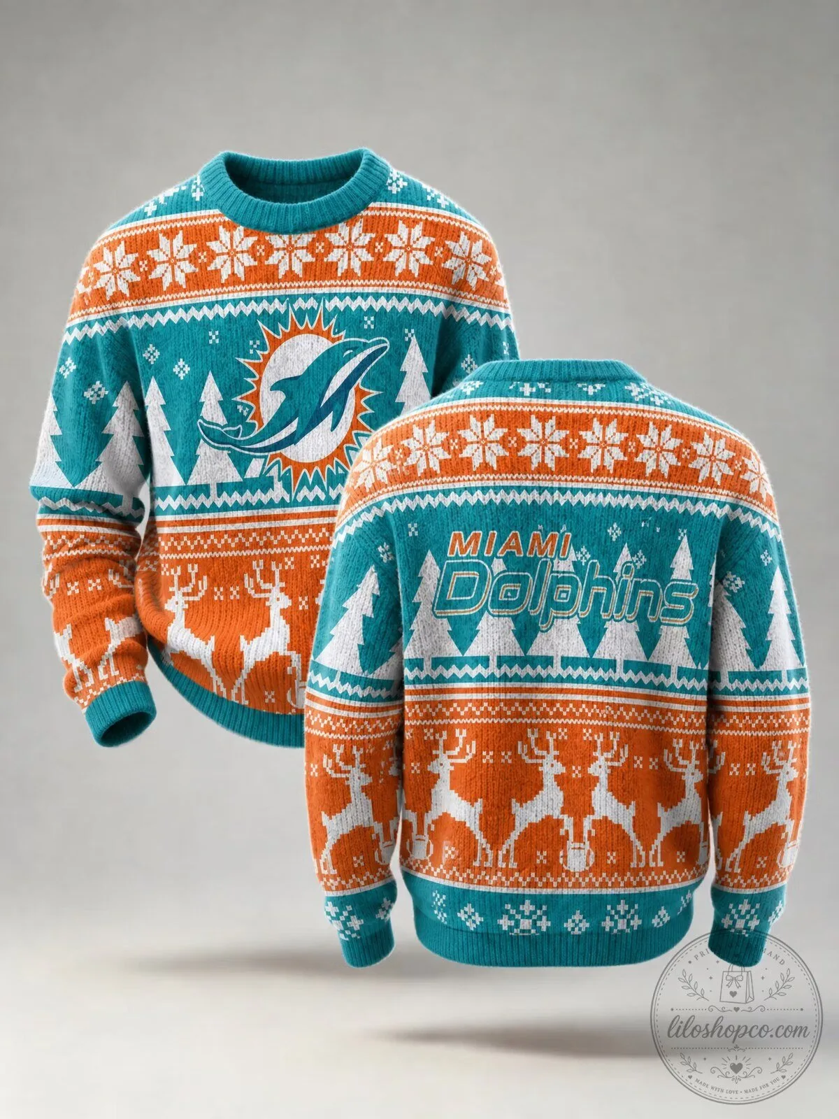 Miami Dolphins Christmas Holiday Ugly Sweater Knit Pullover
