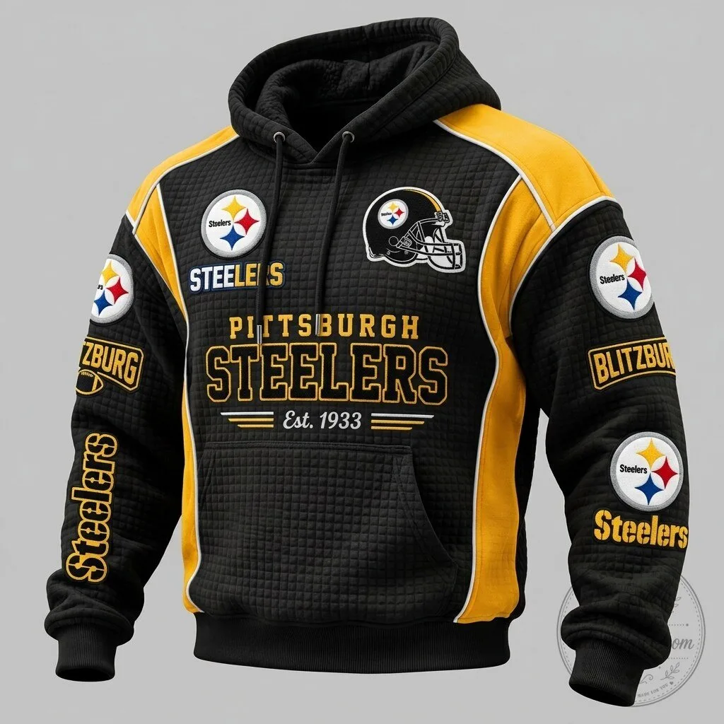 Pittsburgh Steelers Quilted Design Black and Yellow Football Team Hoodie