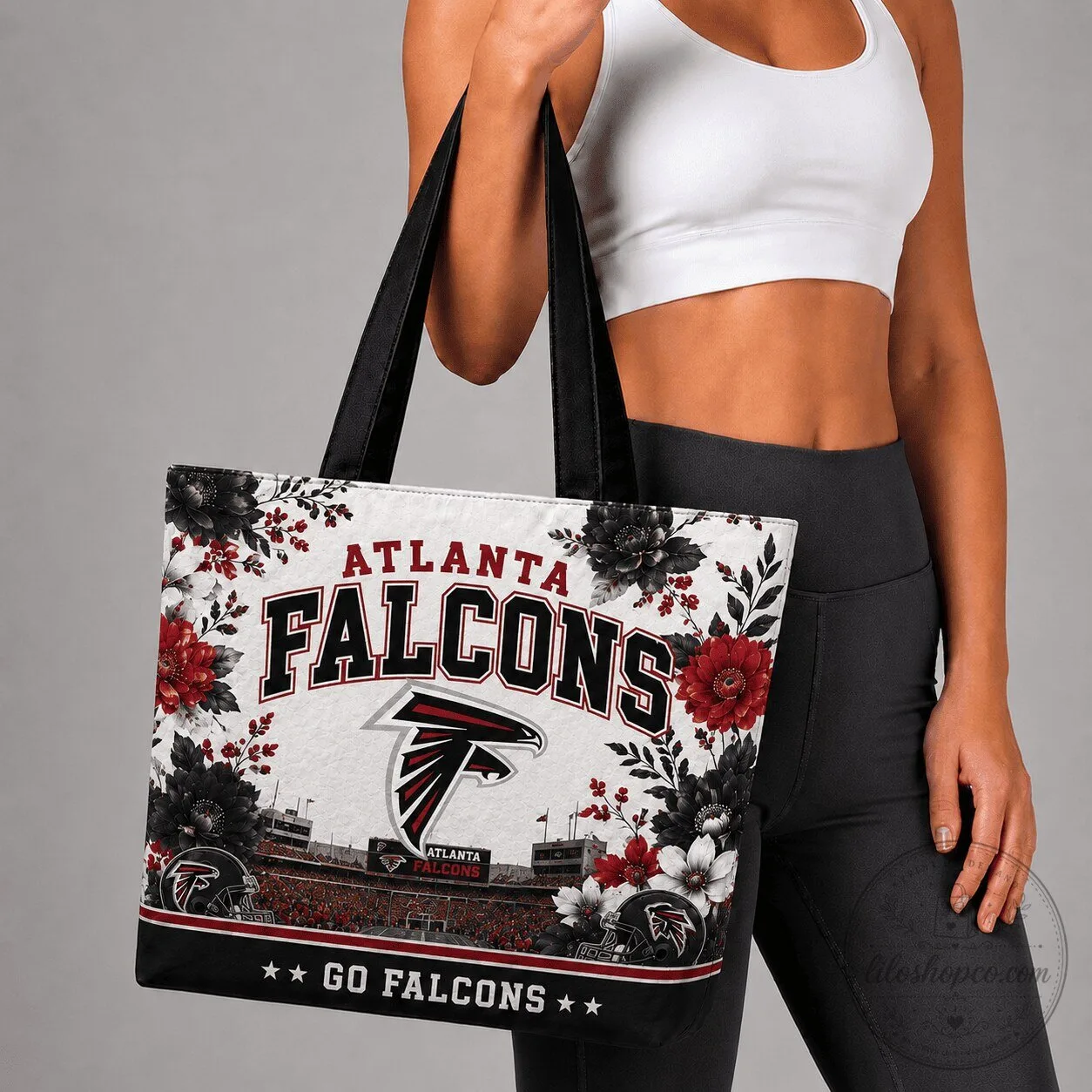 Atlanta Falcons NFL Football Team Floral Black and Red Tote Bag