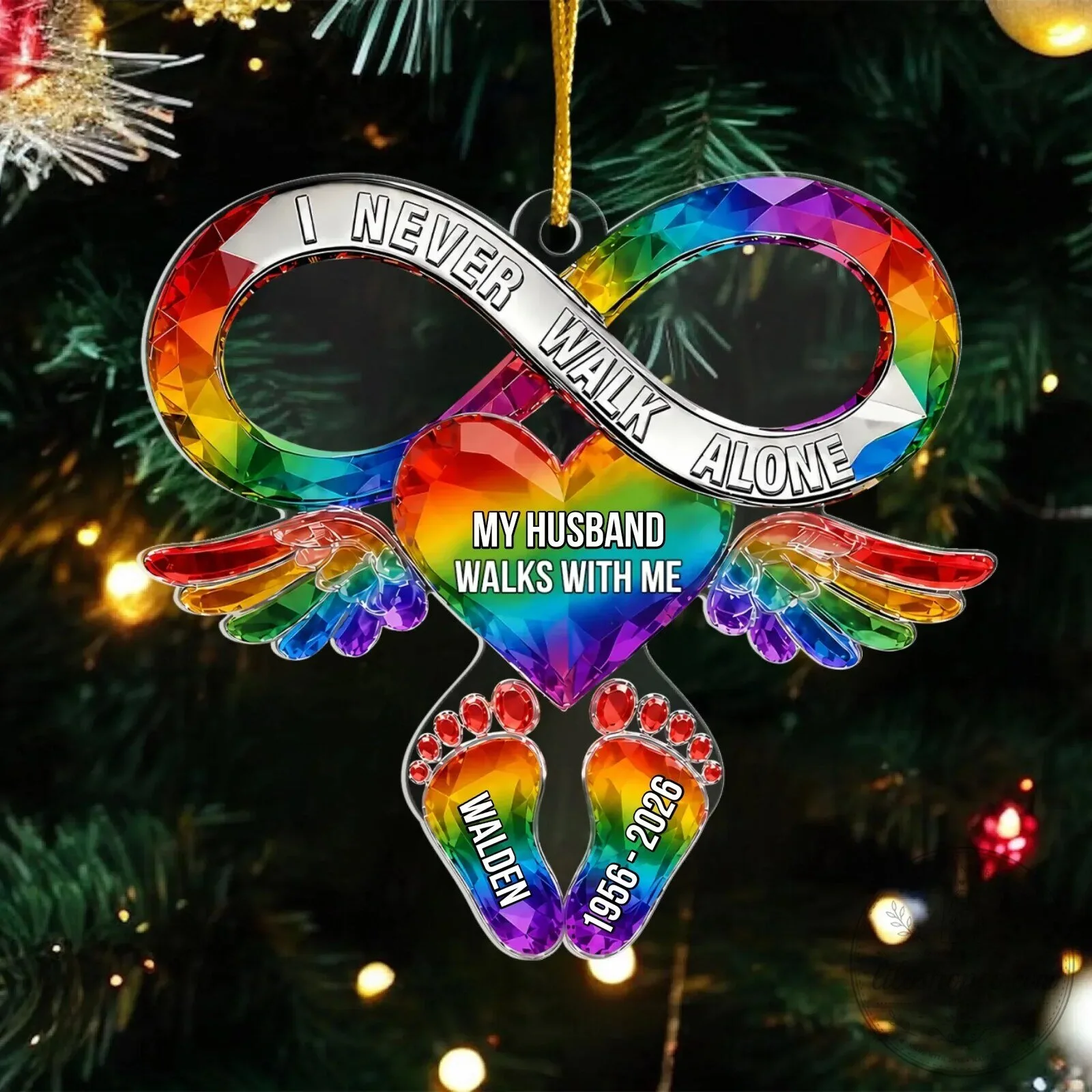 Rainbow Infinity Heart Wings Memorial Christmas Ornament