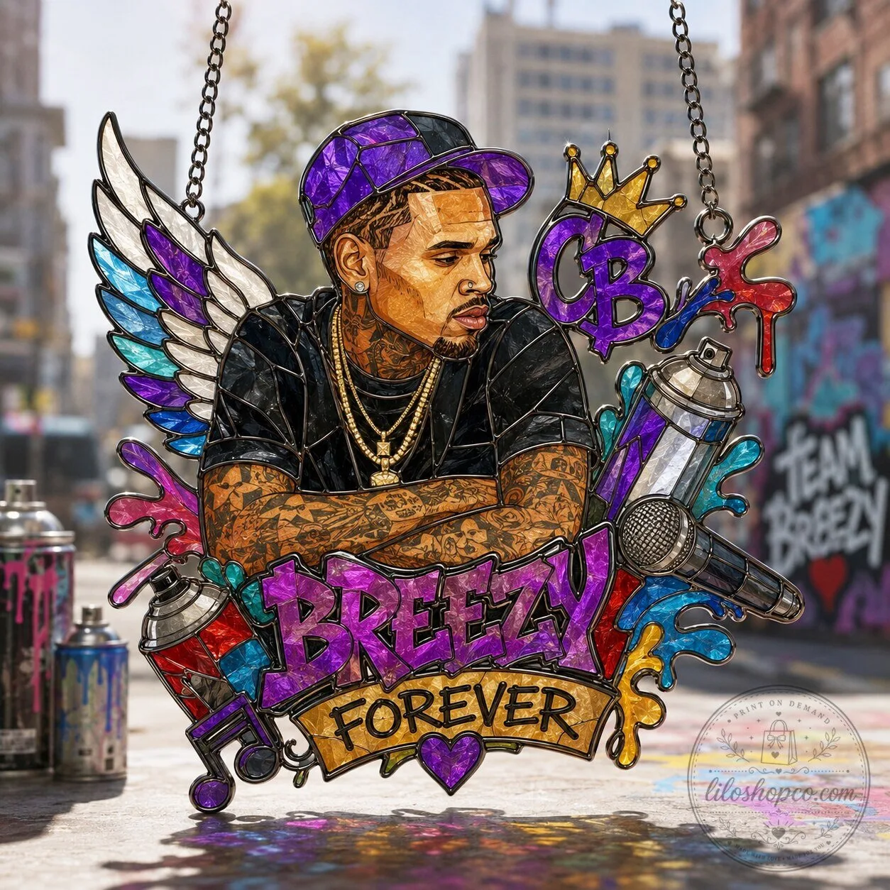 Chris Brown Breezy Forever Under The Influence Stained Glass Window Suncatcher