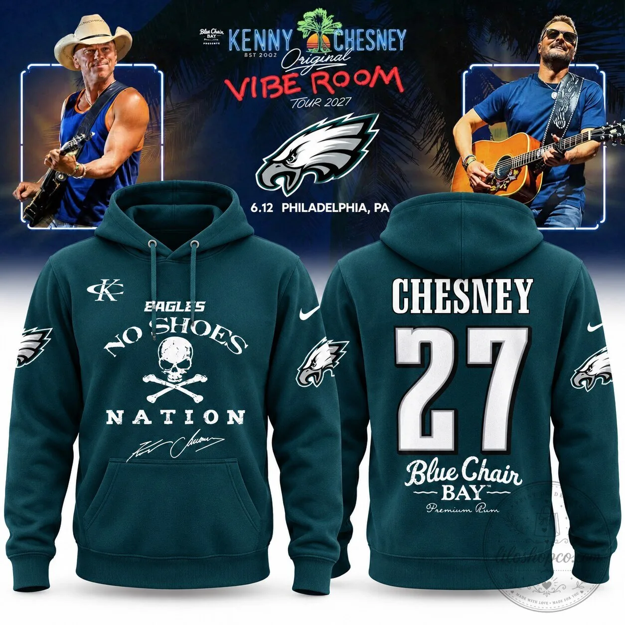Kenny Chesney No Shoes Nation Philadelphia Eagles Football Hoodie