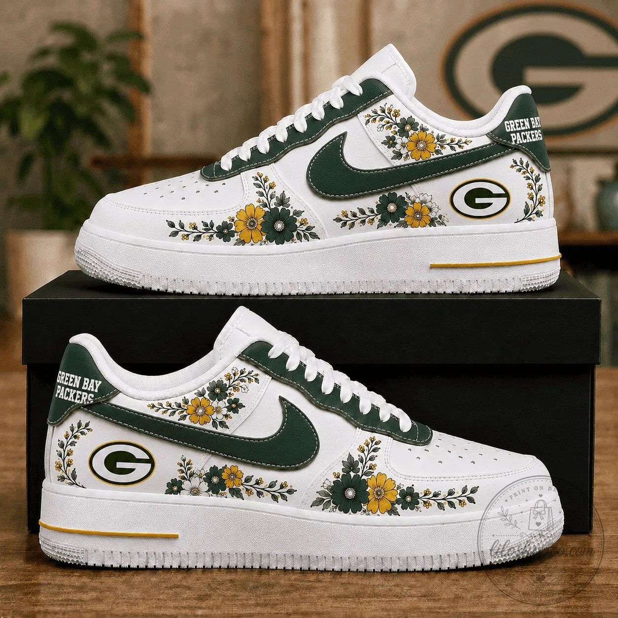 Green Bay Packers Floral Design Nike Air Force 1 Low Shoes 2 Green Bay Packers Floral Design Nike Air Force 1 Low Shoes