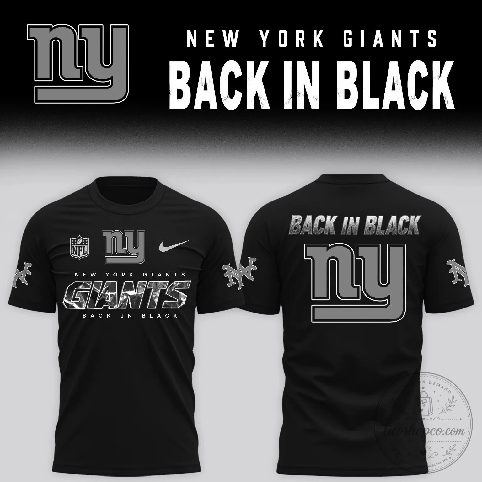 New York Giants Back In Black NFL Football Team Black T-Shirt