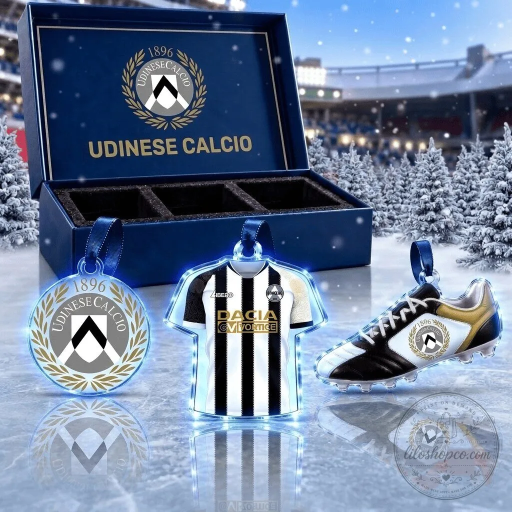 Udinese Calcio Football Club Team Logo Jersey Shoe Acrylic Christmas Ornament Set