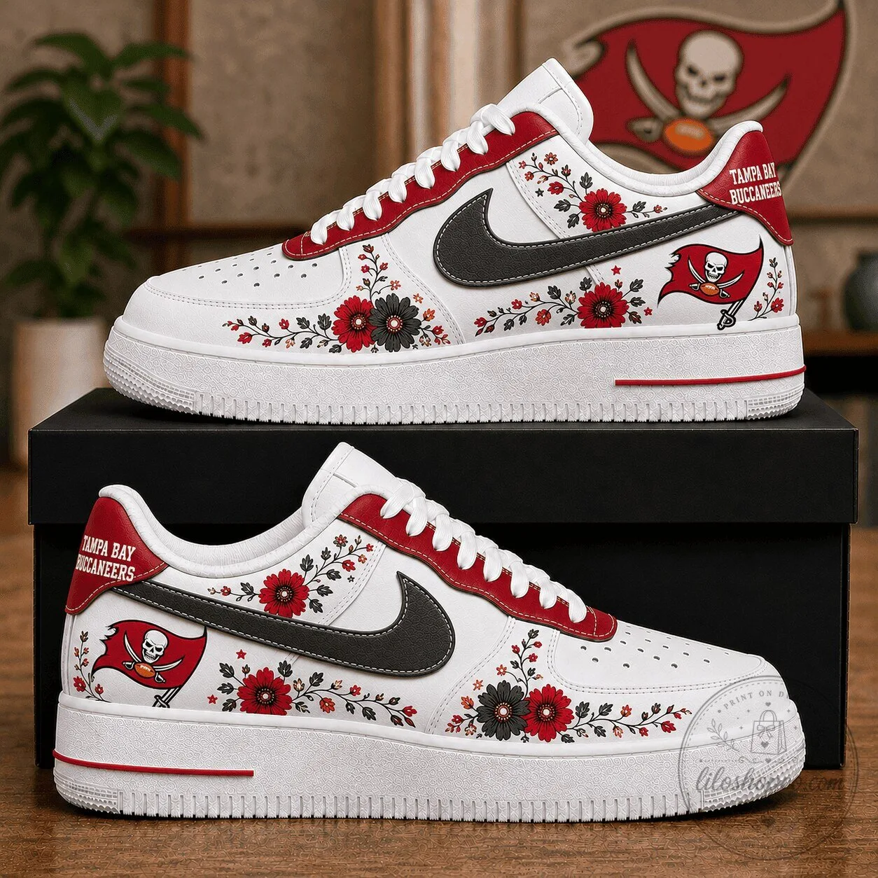 Tampa Bay Buccaneers Floral Pattern Custom Shoes