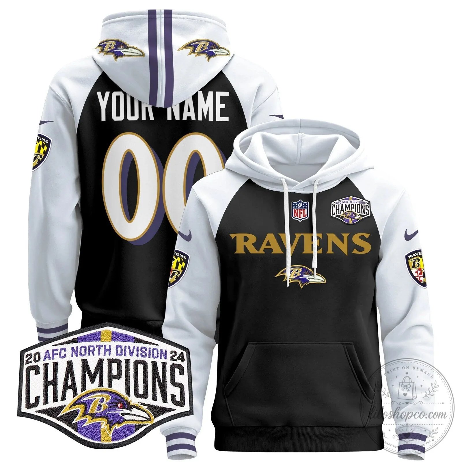 Custom Pullover Hoodie for 2024 AFC North Division Champions - Baltimore Ravens