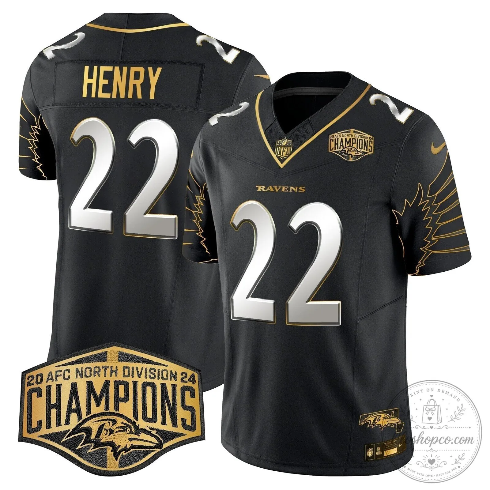 Baltimore Ravens 2024 AFC North Division Champions Derrick Henry Football Jersey