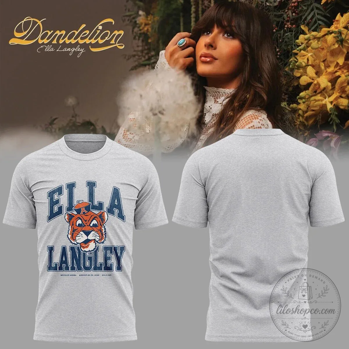 Gray Graphic T-Shirt for Ella Langley Dandelion Tour 2026