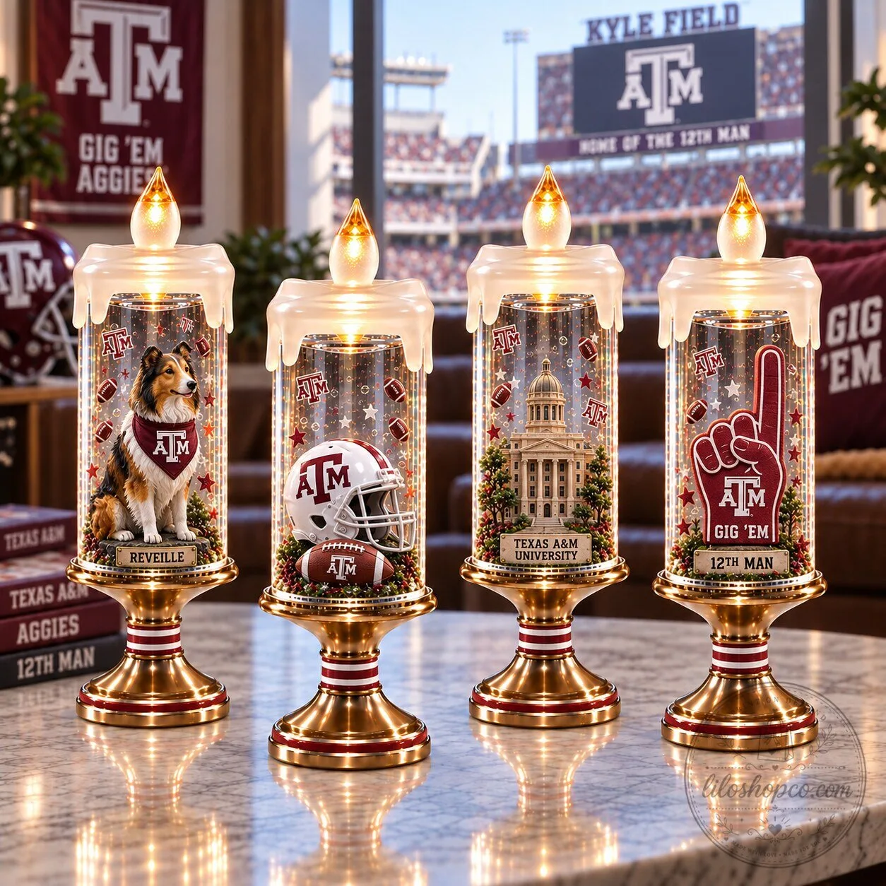 Texas A&M University Light Up Candle Ornament Set, Gig 'Em Aggies Decor