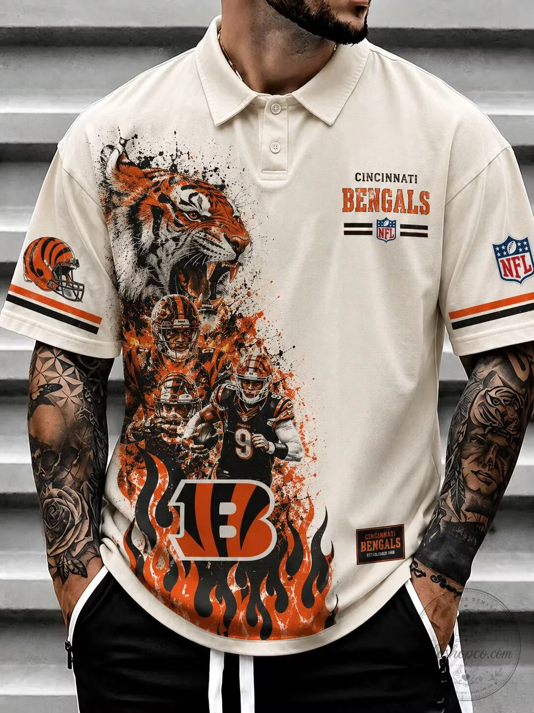 Cincinnati Bengals Football Team Roaring Tiger Design Men's Polo Shirt