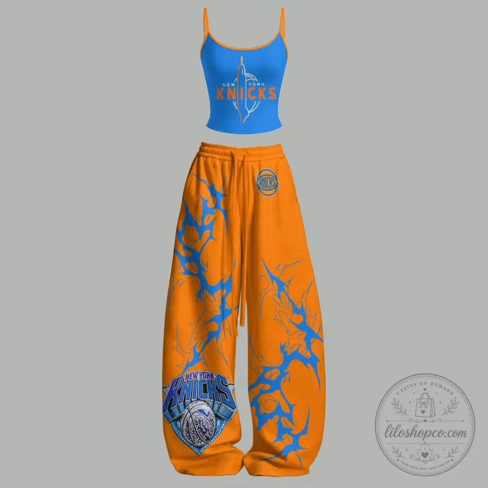New York Knicks Women's Blue Tank Top and Orange Pants Two-Piece Set