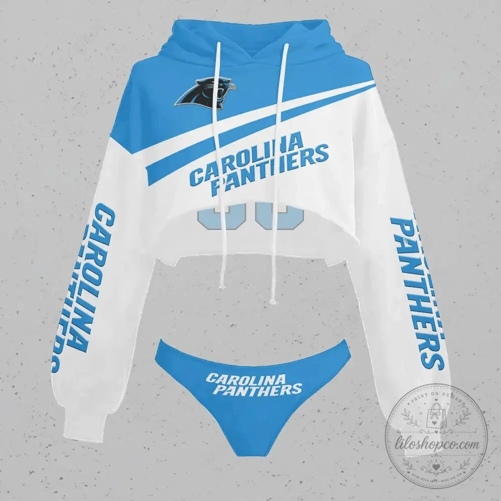 Carolina Panthers Women's Cropped Hoodie and Bikini Bottom Set