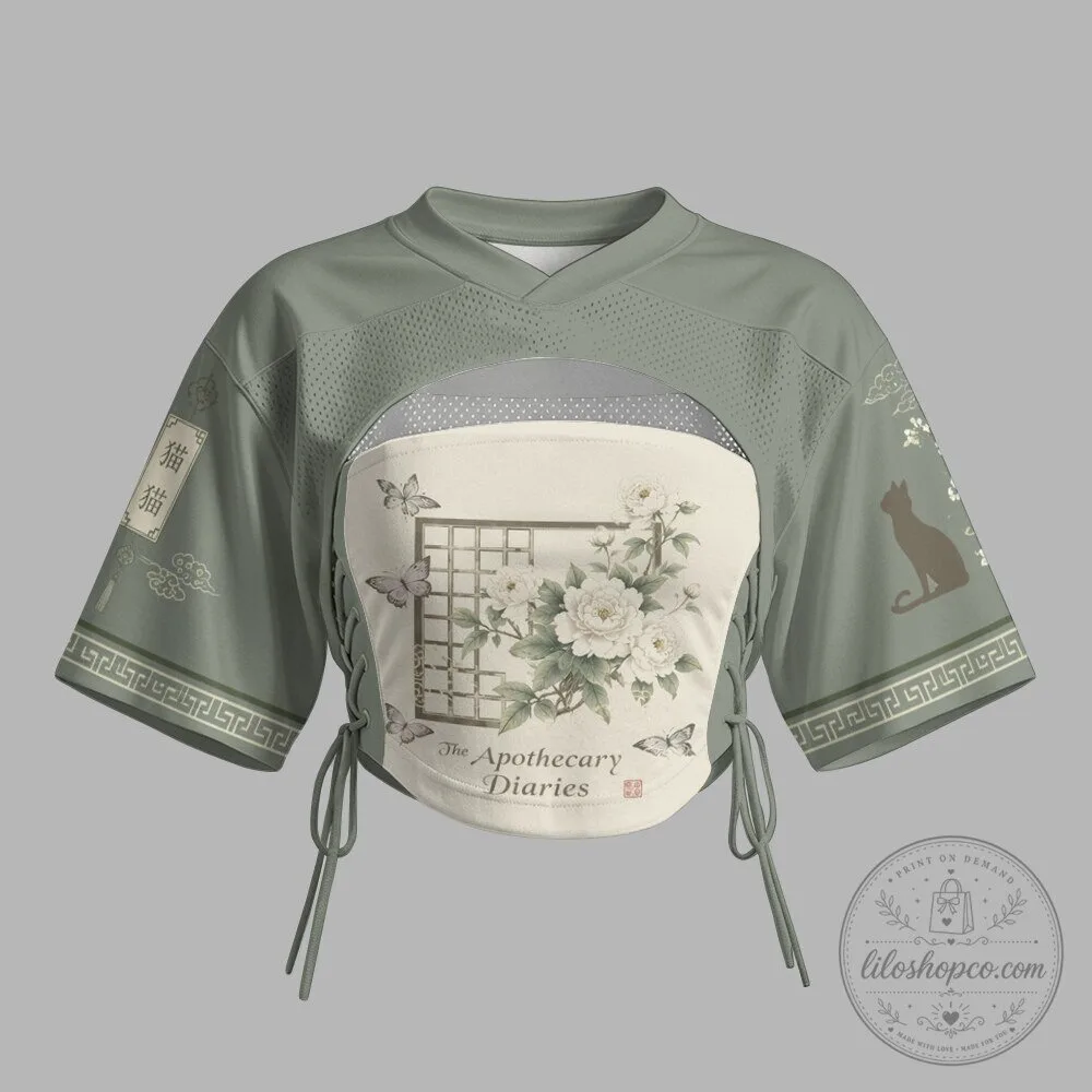 The Apothecary Diaries Anime Cat Print Crop Top Mesh Short Sleeve