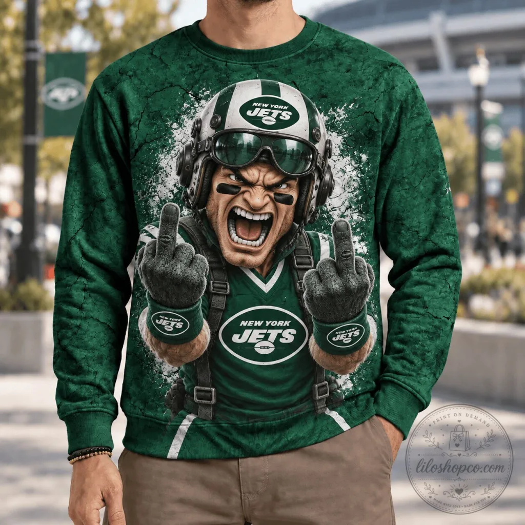 New York Jets Football Mascot Hand Sign Funny Green Distressed Sweatshirt New York Jets Football Mascot Hand Sign Funny Green Distressed Sweatshirt