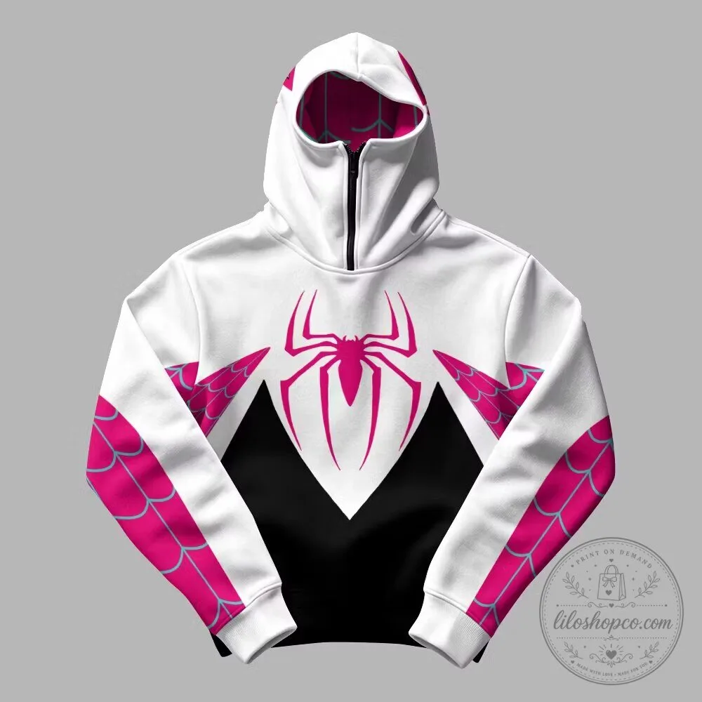 Spider-Gwen Ghost-Spider White and Pink Cosplay Hoodie for Adults