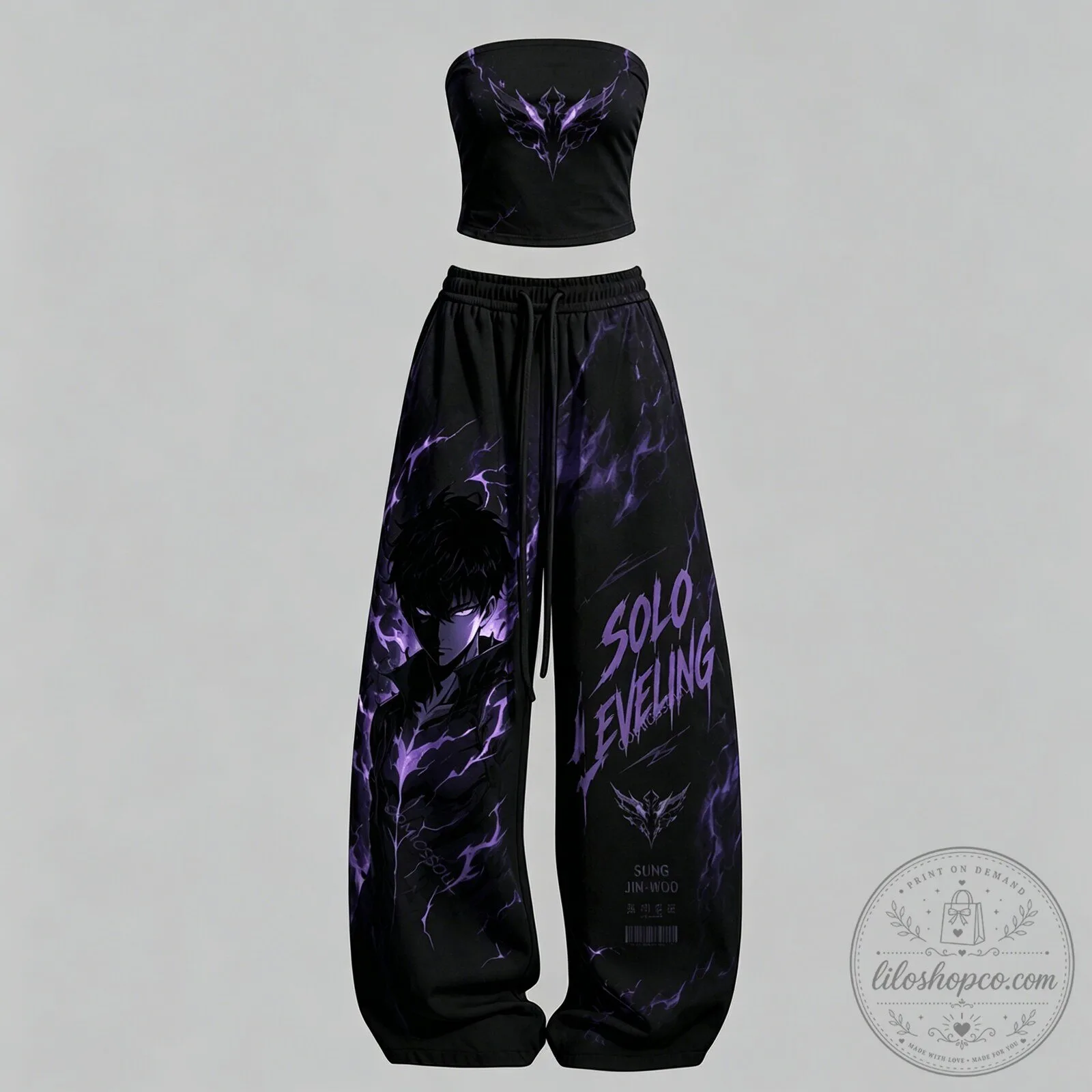 Solo Leveling Sung Jinwoo Anime Character Tube Top and Pants Set