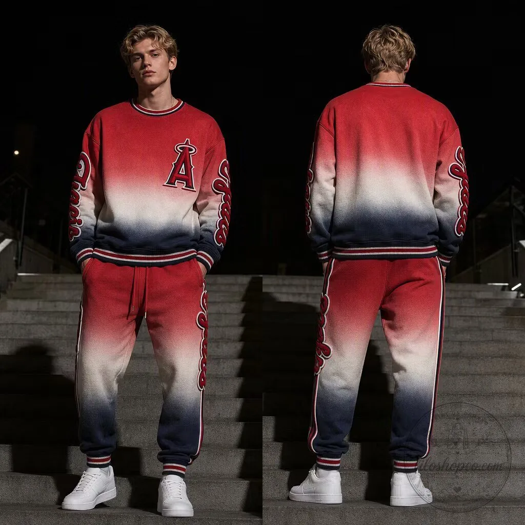 Los Angeles Angels Red Gradient Crewneck Sweatshirt and Sweatpants Tracksuit Set