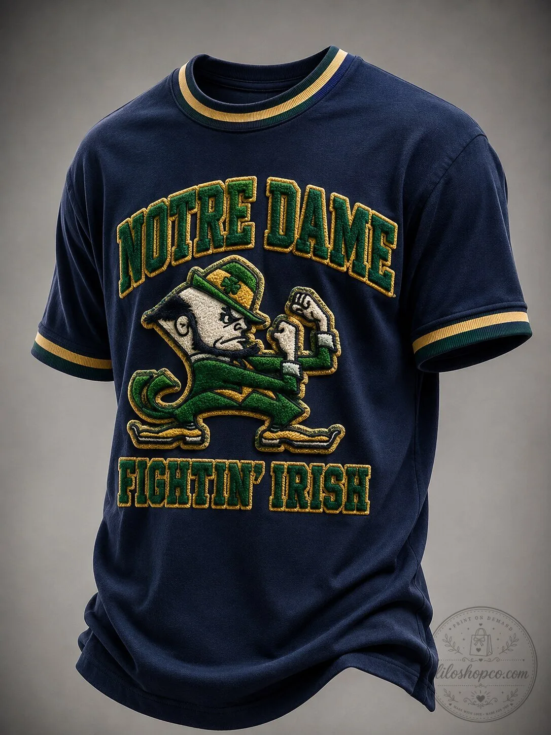 Notre Dame Fighting Irish Mascot Embroidered Navy Blue T-Shirt