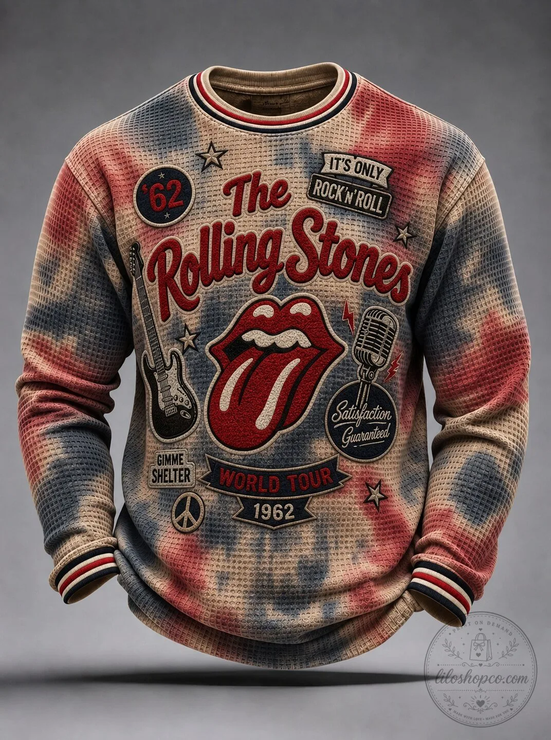 The Rolling Stones Tie-Dye Waffle Knit Crewneck Sweatshirt