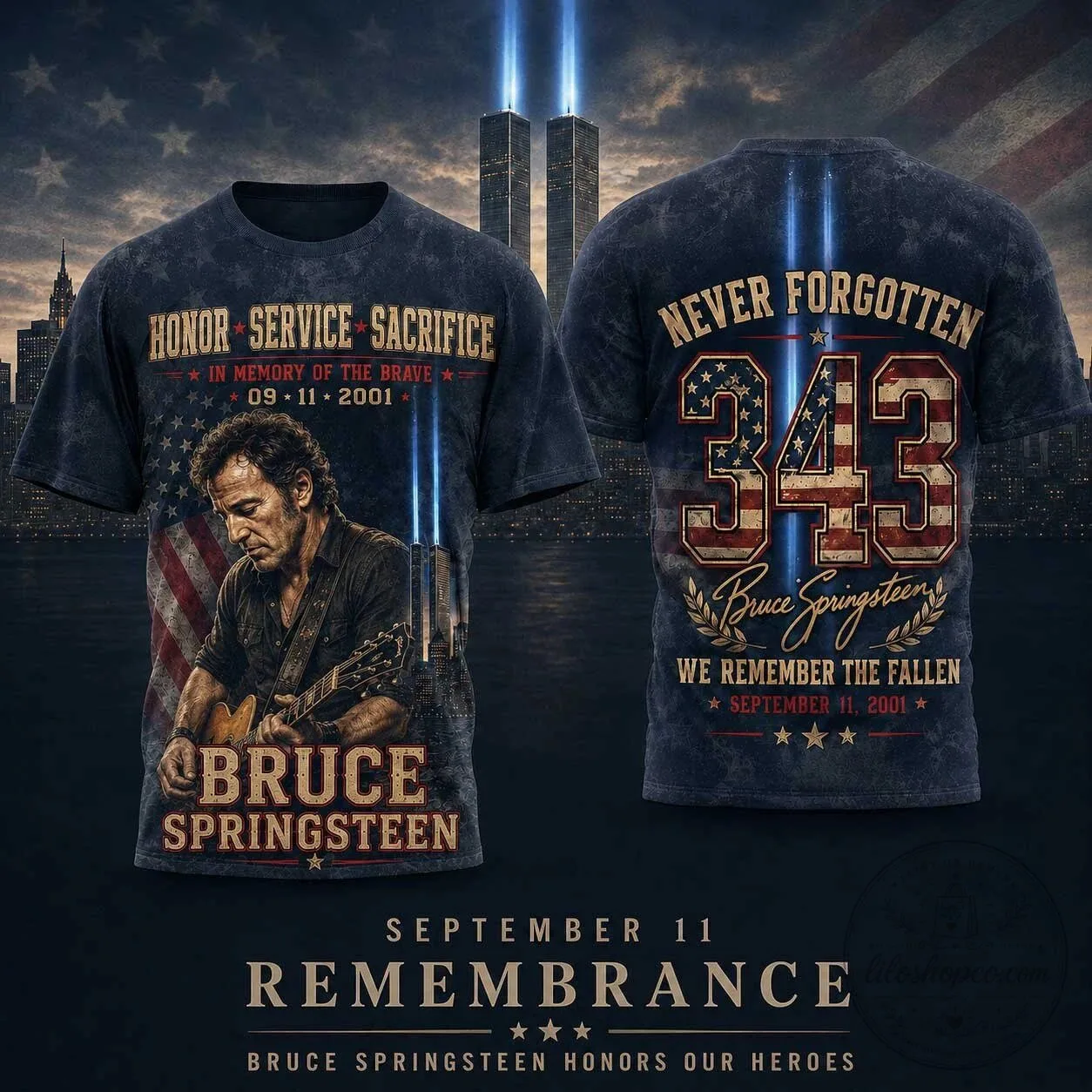 Bruce Springsteen 343 Never Forgotten September 11 Remembrance T-Shirt