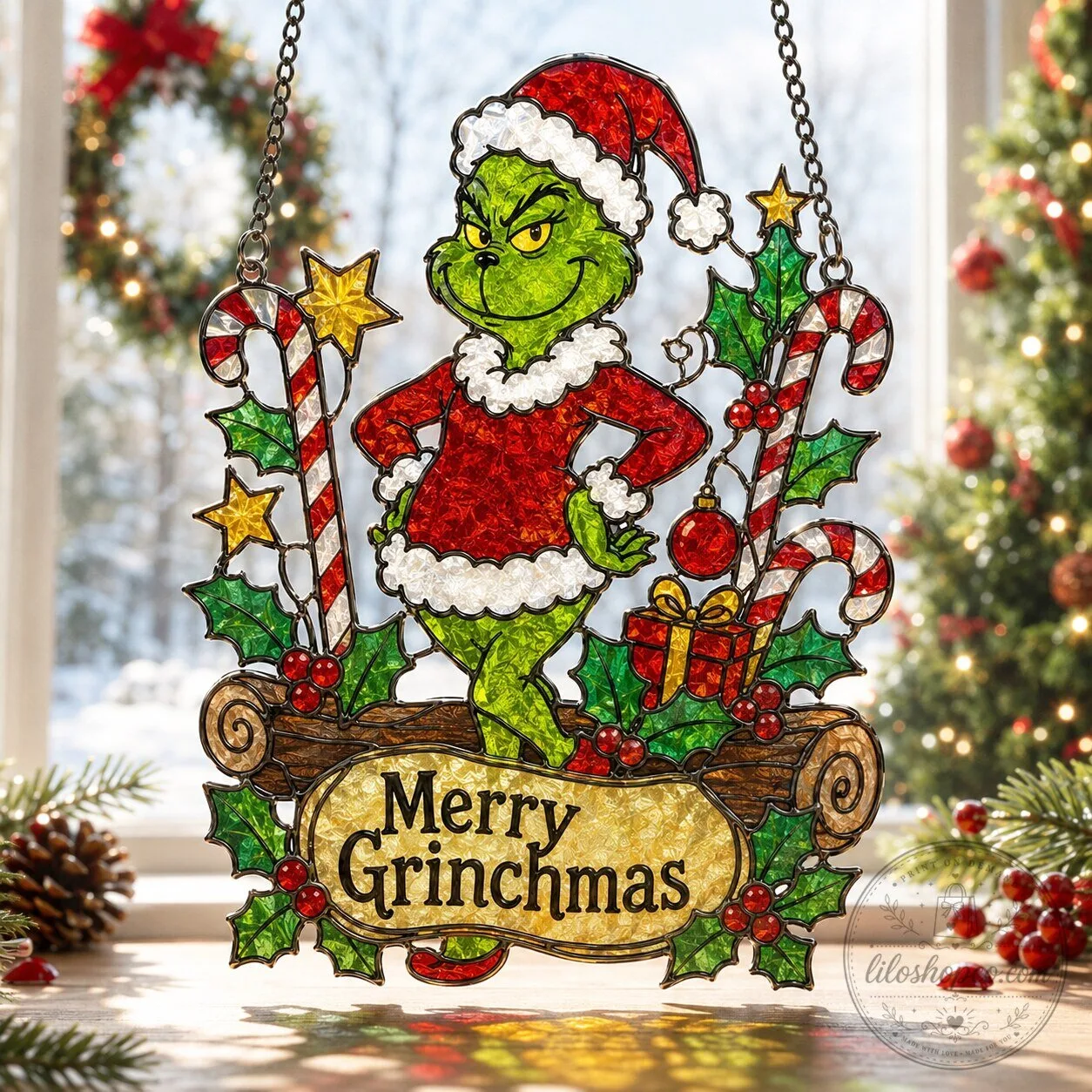 Merry Grinchmas The Grinch Stained Glass Window Hanging Acrylic Suncatcher 2 Merry Grinchmas The Grinch Stained Glass Window Hanging Acrylic Suncatcher