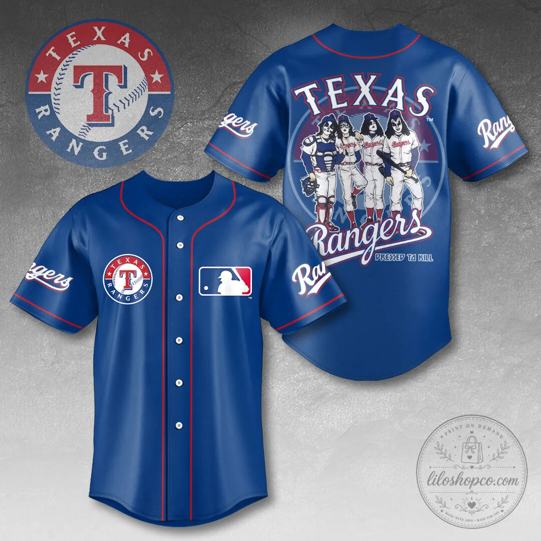 Texas Rangers Baseball Kiss Band Blue Uniform Baseball Jersey