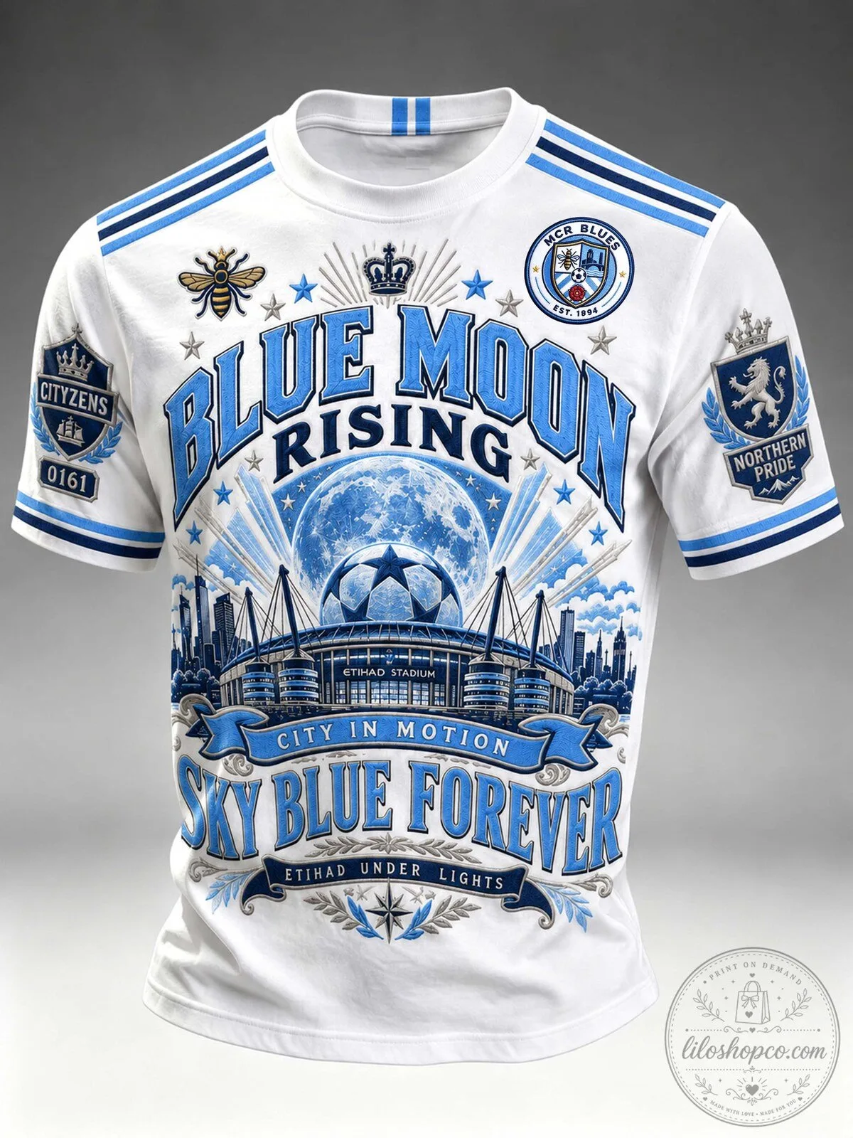 Manchester City Football Club Blue Moon Rising Etihad Stadium White T-Shirt