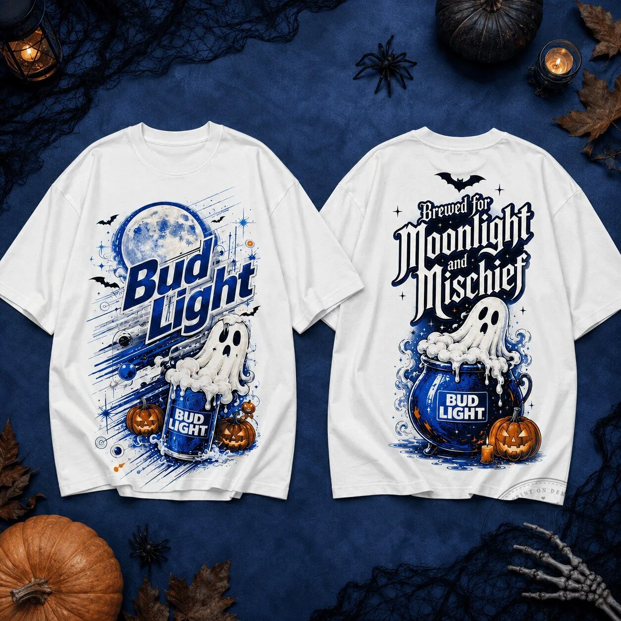 Bud Light Moonlight and Mischief Halloween Ghost T-Shirt