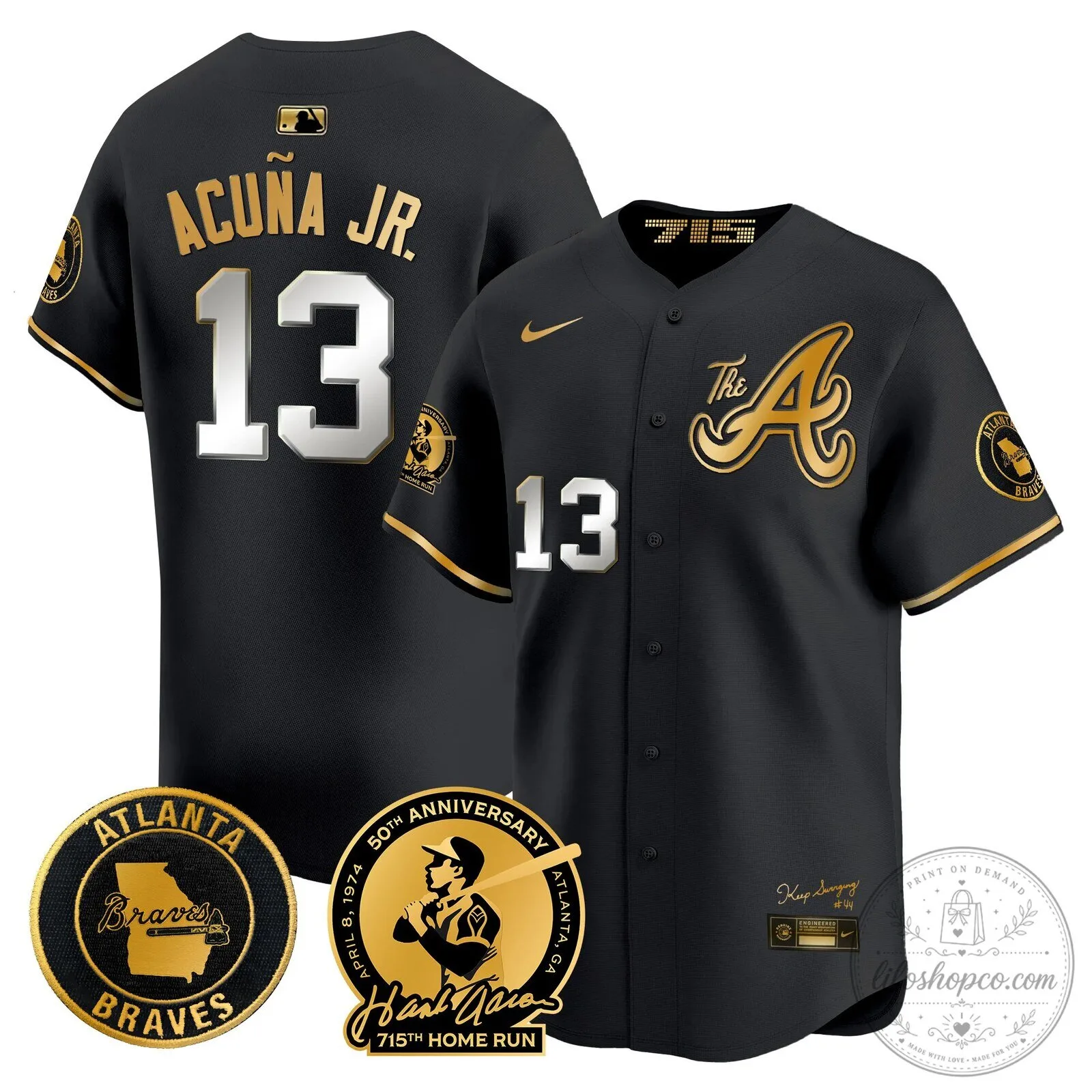Atlanta Braves Ronald Acuna Junior 13 Black Baseball Jersey