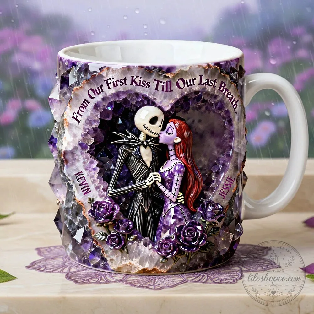Nightmare Before Christmas Jack and Sally Kissing Skeleton Couple Coffee Mug