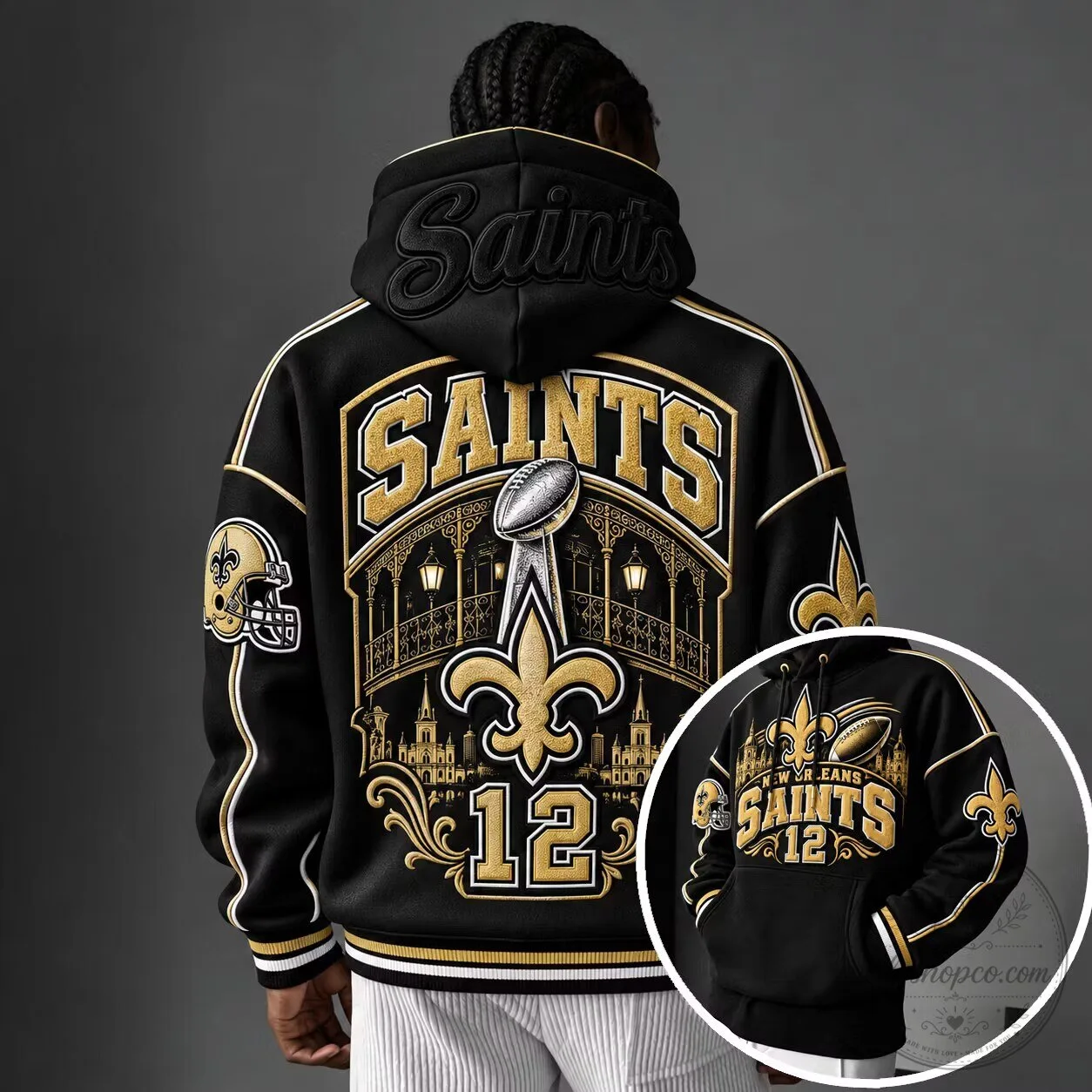 New Orleans Saints Super Bowl Champions Black and Gold Rugby Style Hoodie
